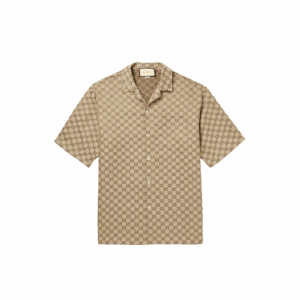 GUCCI Camp-Collar Monogrammed Linen-Blend Jacquard Shirt