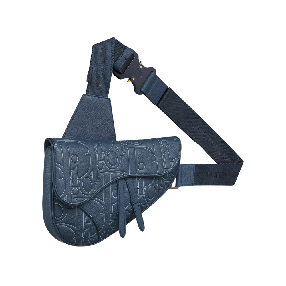 Bolso Saddle Piel Dior Gravity Outline y piel de becerro graneada azul marino - Image 3